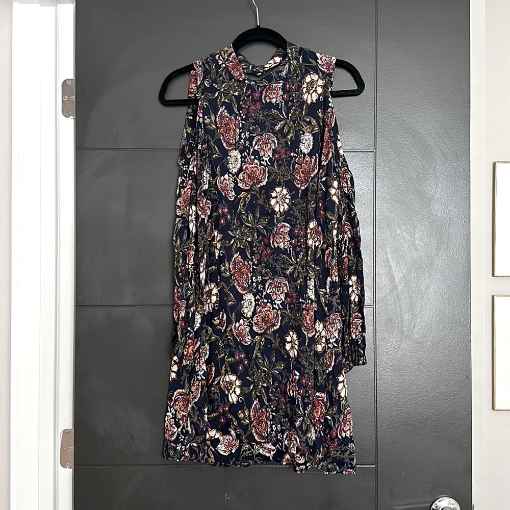Long Sleeve Cold Shoulder Floral Dress